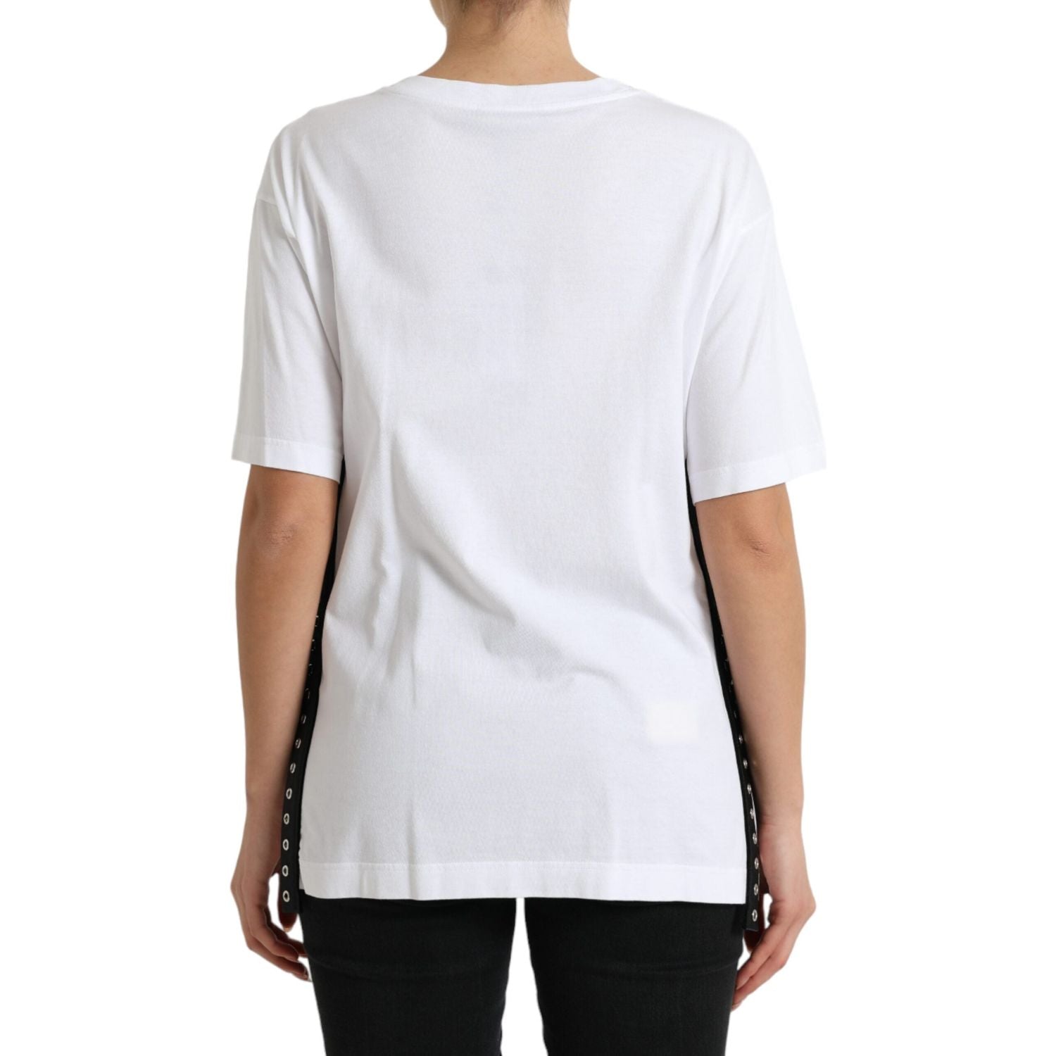 Dolce & Gabbana Elegant White Lace-Up Cotton Tee