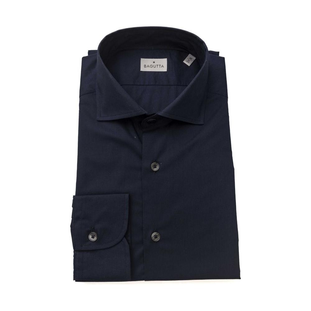 Bagutta Blue Cotton Men Shirt with French Collar Bagutta