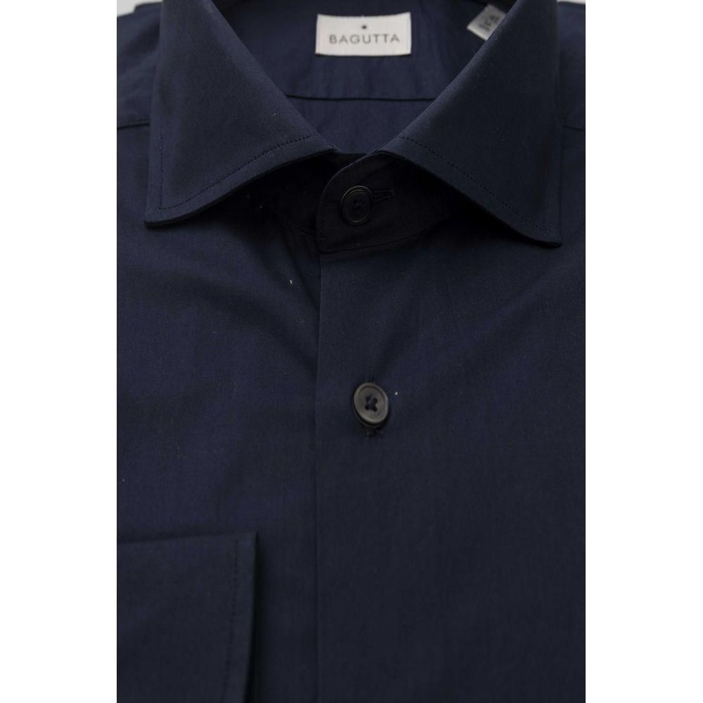 Bagutta Blue Cotton Men Shirt with French Collar Bagutta