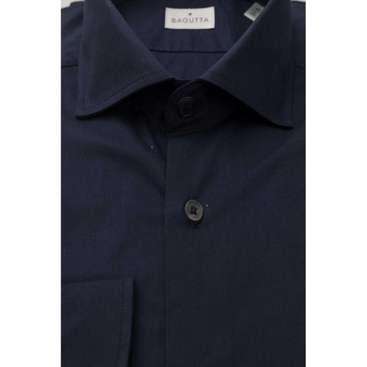 Bagutta Blue Cotton Men Shirt with French Collar Bagutta