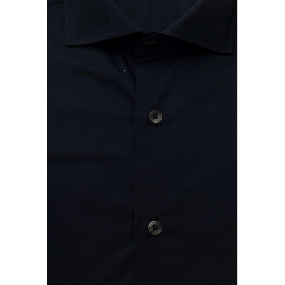 Bagutta Blue Cotton Men Shirt with French Collar Bagutta