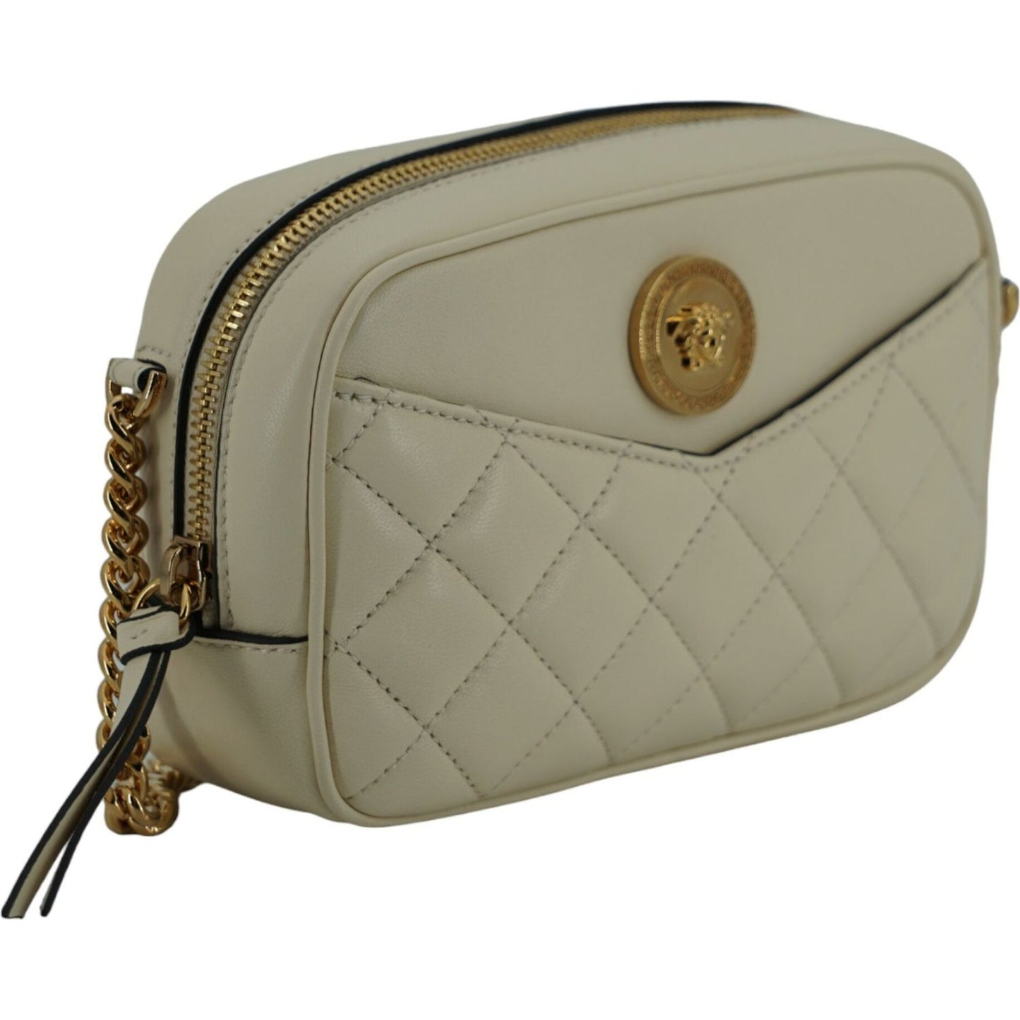 Versace Elegant White Lamb Leather Camera Bag Versace