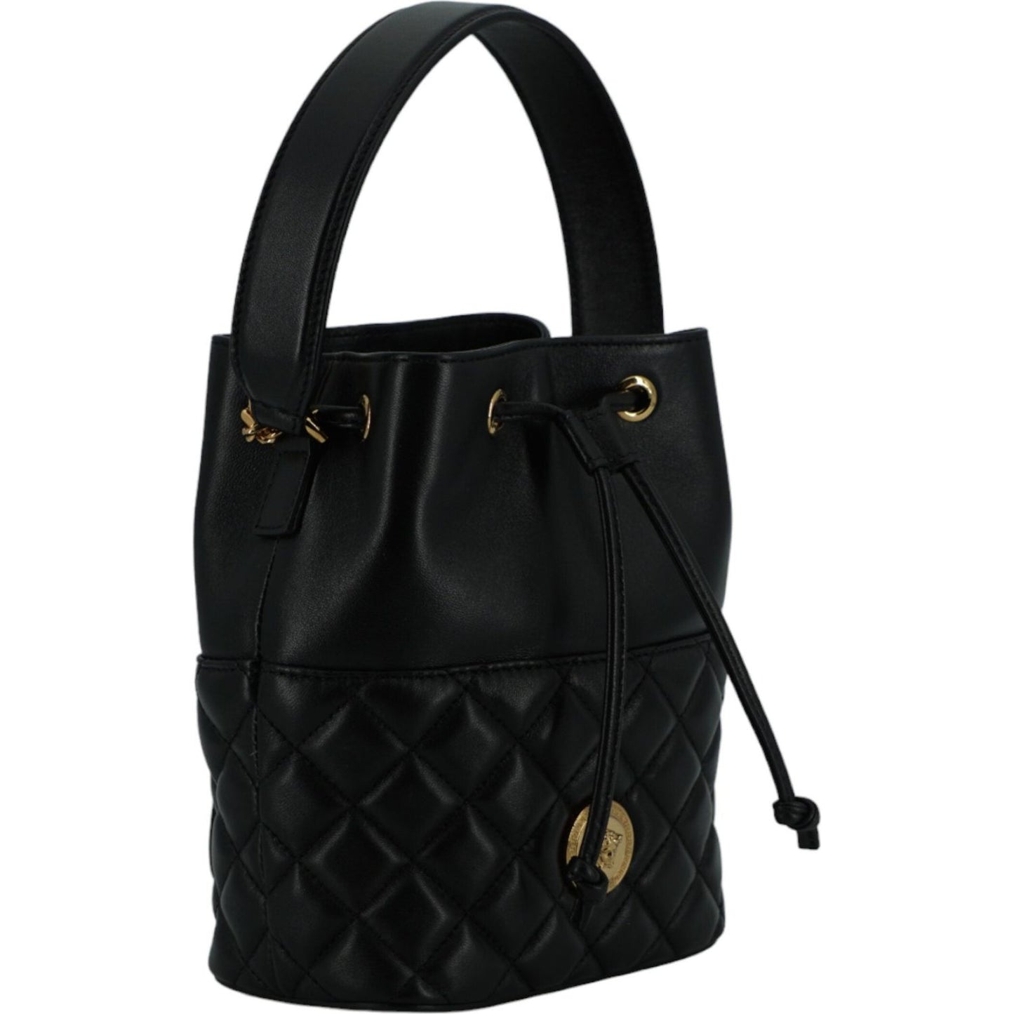 Versace Elegant Black Leather Bucket Shoulder Bag Versace