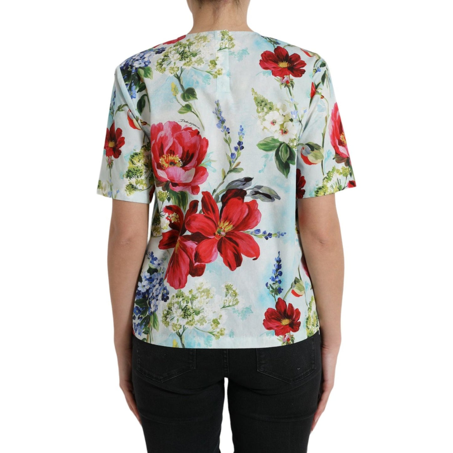 Dolce & Gabbana Chic Floral Round Neck Cotton Top Dolce & Gabbana