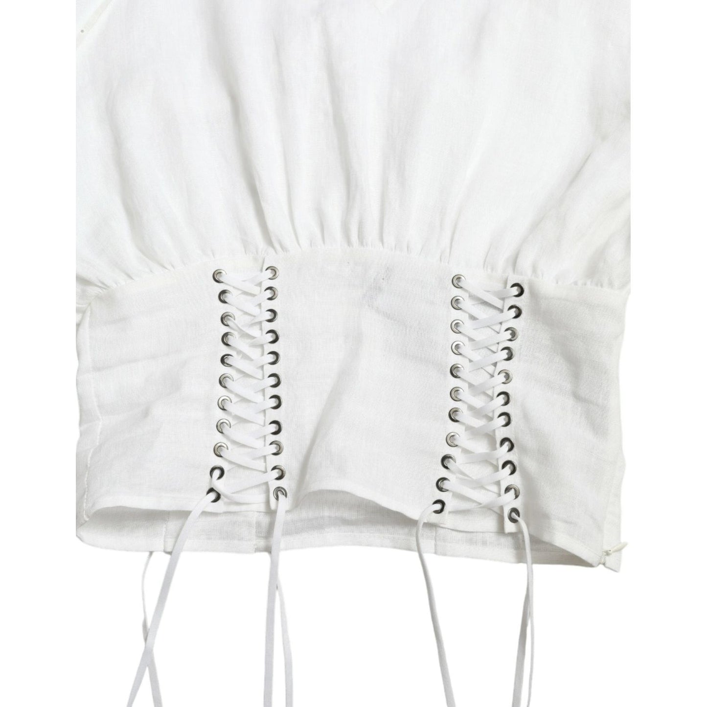 Dolce & Gabbana Elegant White Lace-Up Corset Cropped Top Dolce & Gabbana