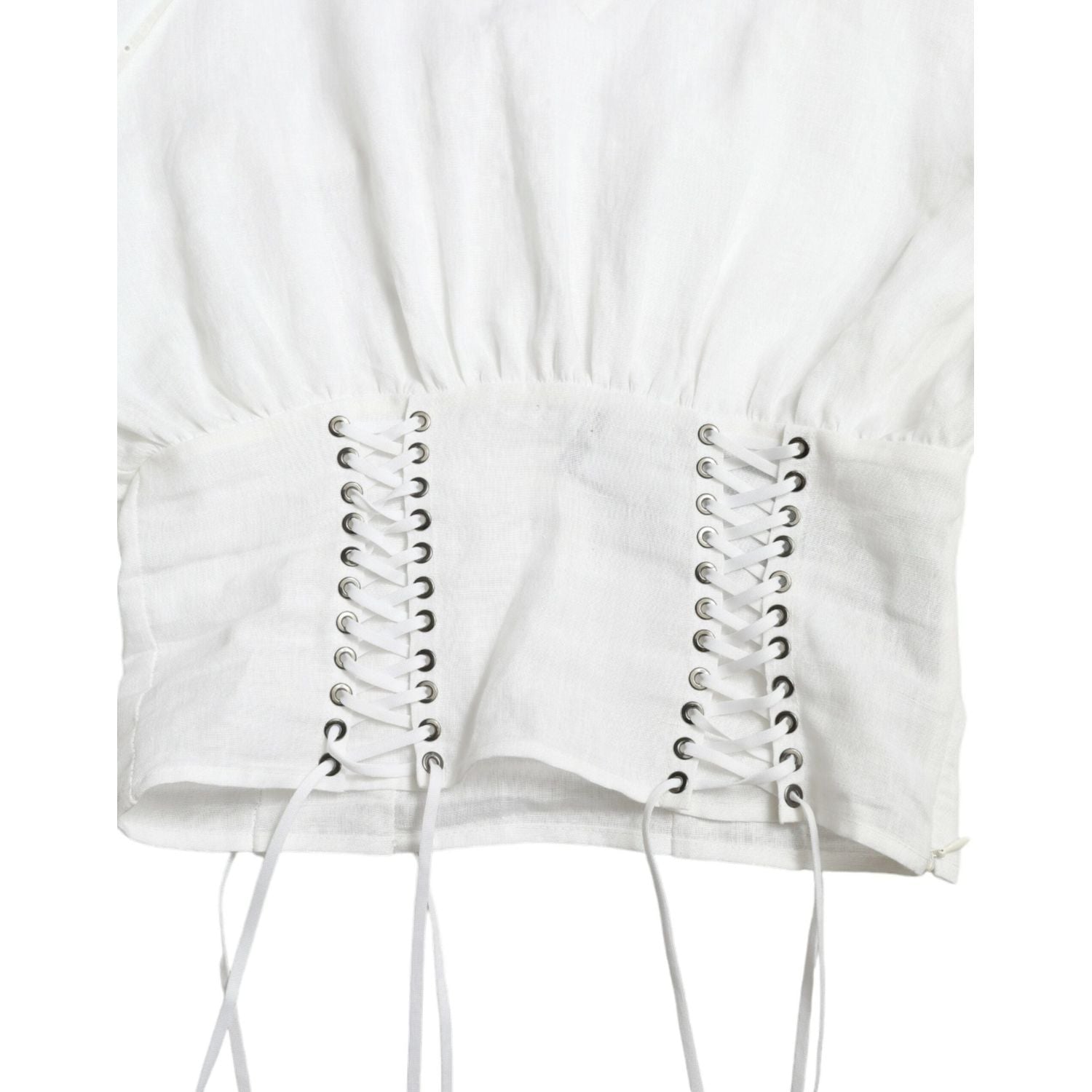 Dolce & Gabbana Elegant White Lace-Up Corset Cropped Top