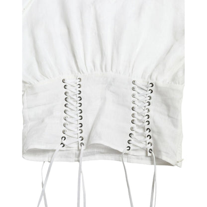 Dolce & Gabbana Elegant White Lace-Up Corset Cropped Top Dolce & Gabbana