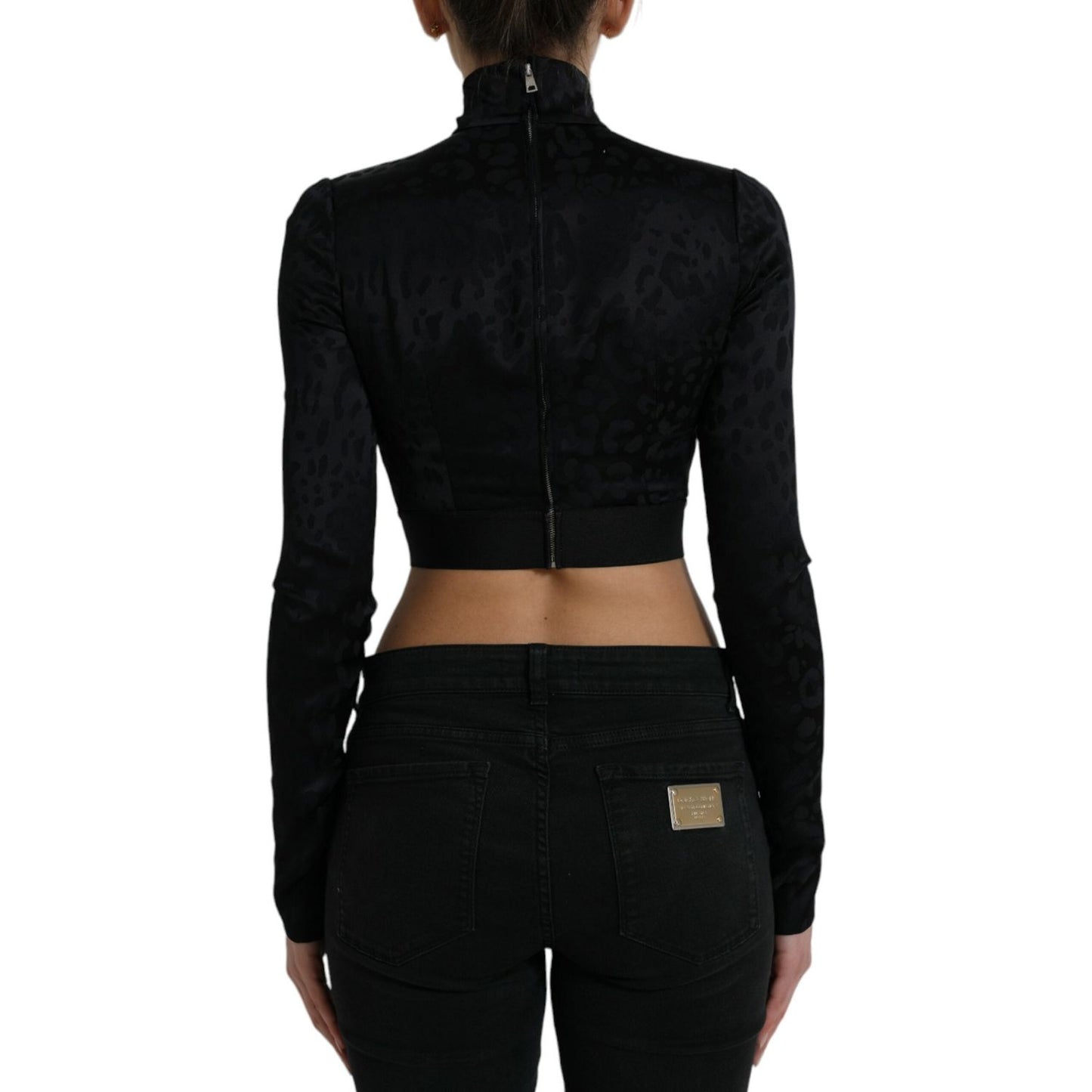 Dolce & Gabbana Elegant Black Cropped Top with Zip Closure Dolce & Gabbana