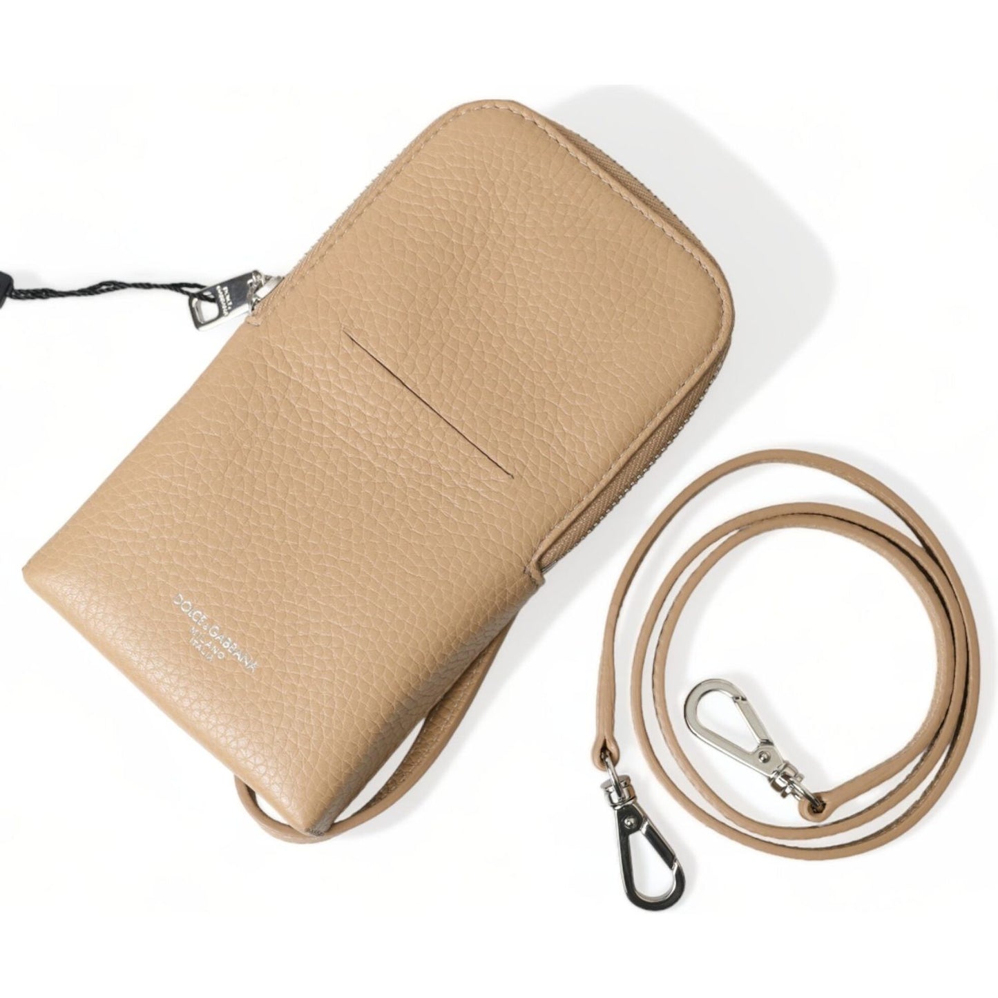 Dolce & Gabbana Elegant Beige Leather Crossbody Phone Bag Dolce & Gabbana