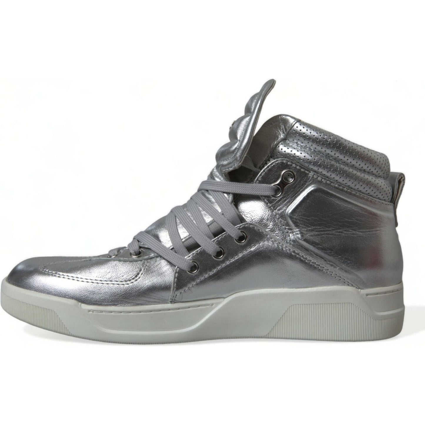 Dolce & Gabbana Silver Leather High-Top Sneakers Dolce & Gabbana