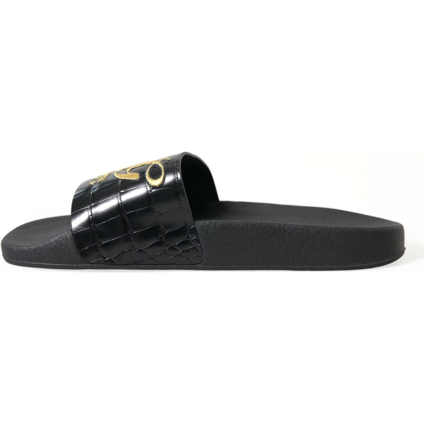 Dolce & Gabbana Elegant Black and Gold Leather Slides Dolce & Gabbana