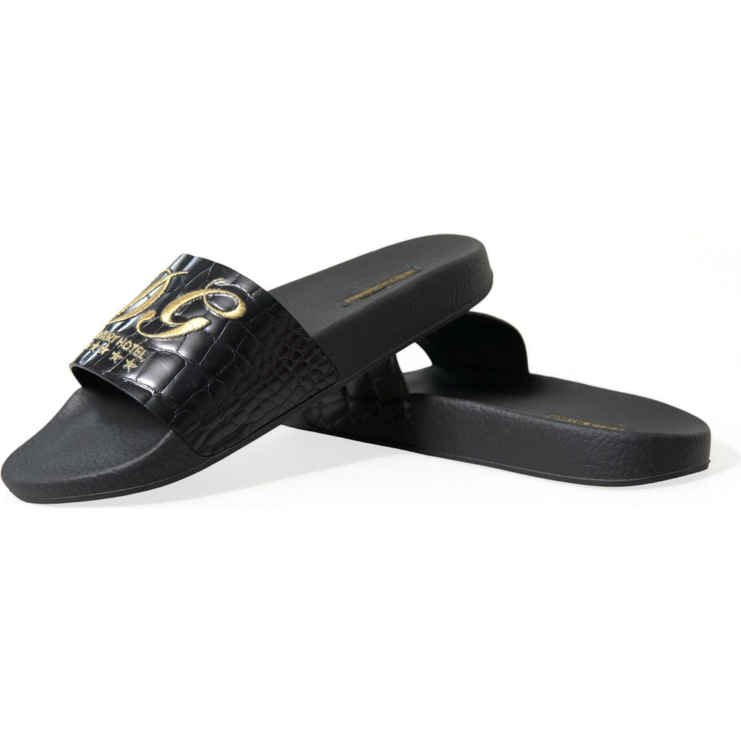 Dolce & Gabbana Elegant Black and Gold Leather Slides Dolce & Gabbana