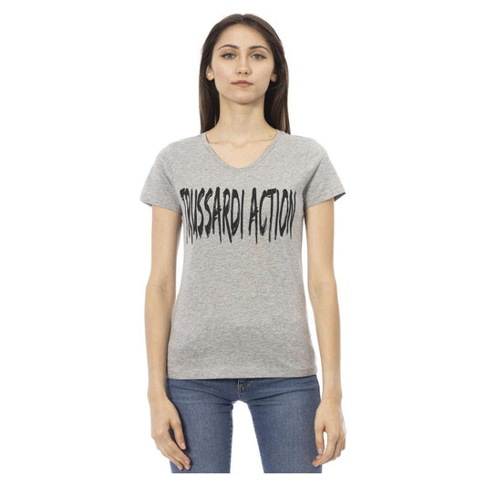 Trussardi Action Gray Cotton Women Tee Trussardi Action