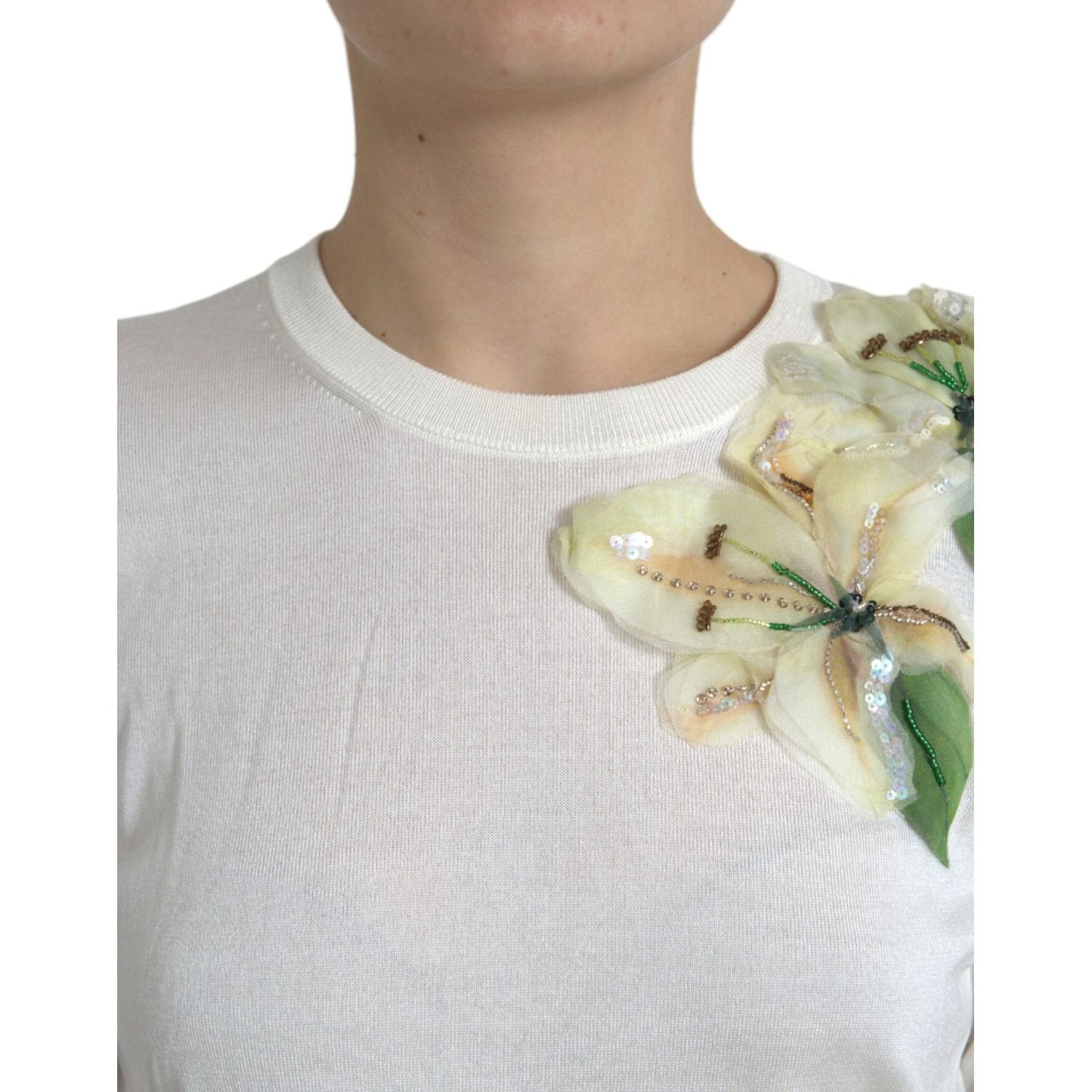 Dolce & Gabbana Silk Floral Applique Pullover Sweater Dolce & Gabbana