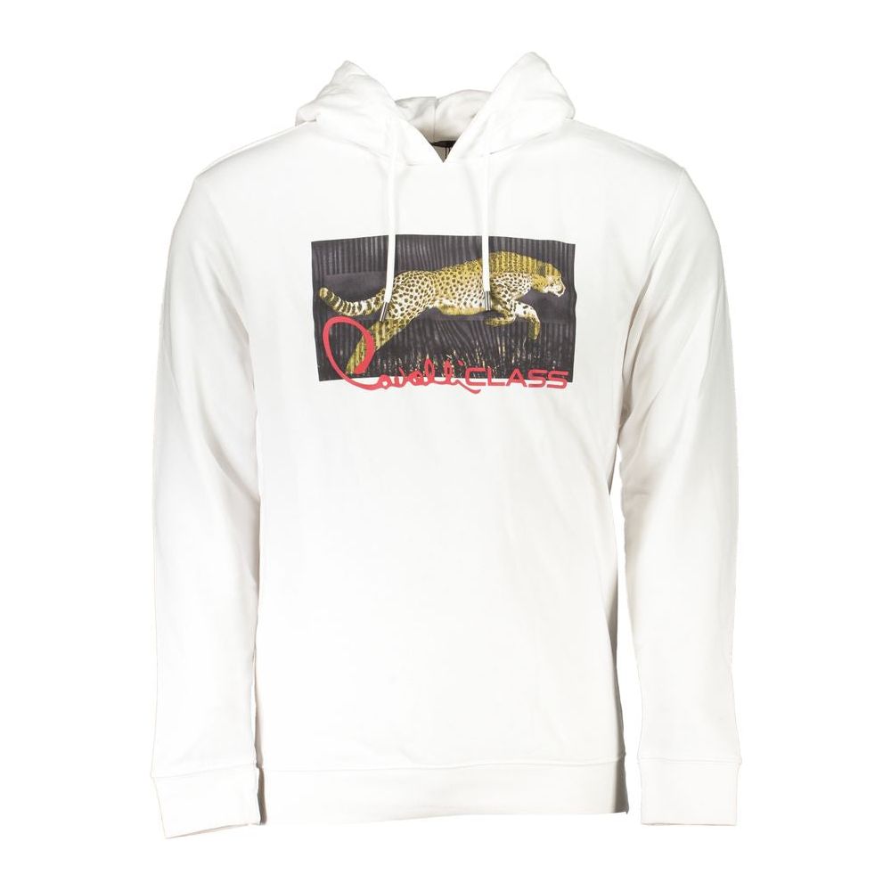 Cavalli Class Chic White Hooded Sweatshirt with Exclusive Print Cavalli Class