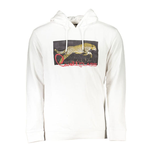 Cavalli Class Chic White Hooded Sweatshirt with Exclusive Print Cavalli Class