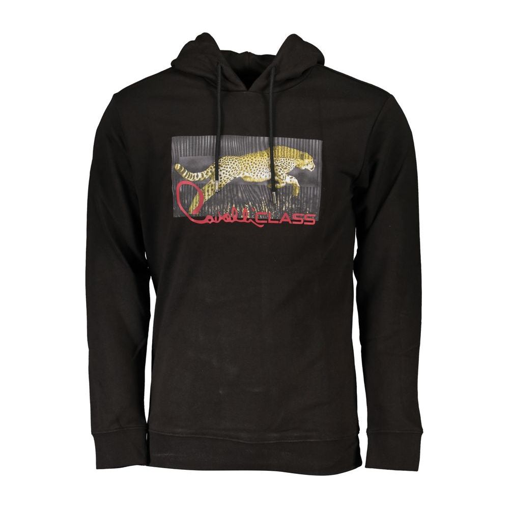 Cavalli Class Sleek Black Hooded Sweatshirt with Logo Cavalli Class