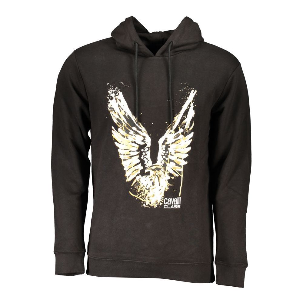 Cavalli Class Sleek Black Hooded Sweater with Logo Cavalli Class