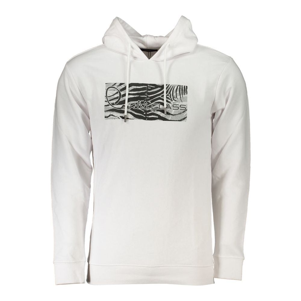 Cavalli Class White Brushed Logo Sweatshirt with Hood Cavalli Class