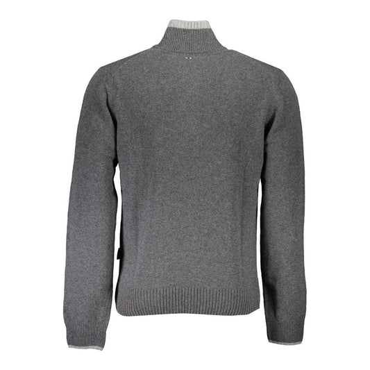 Napapijri Elegant Gray Half Zip Sweater with Bold Accents Napapijri