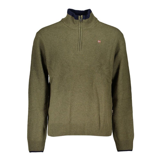 Napapijri Half-Zip Green Sweater with Embroidery Detail Napapijri