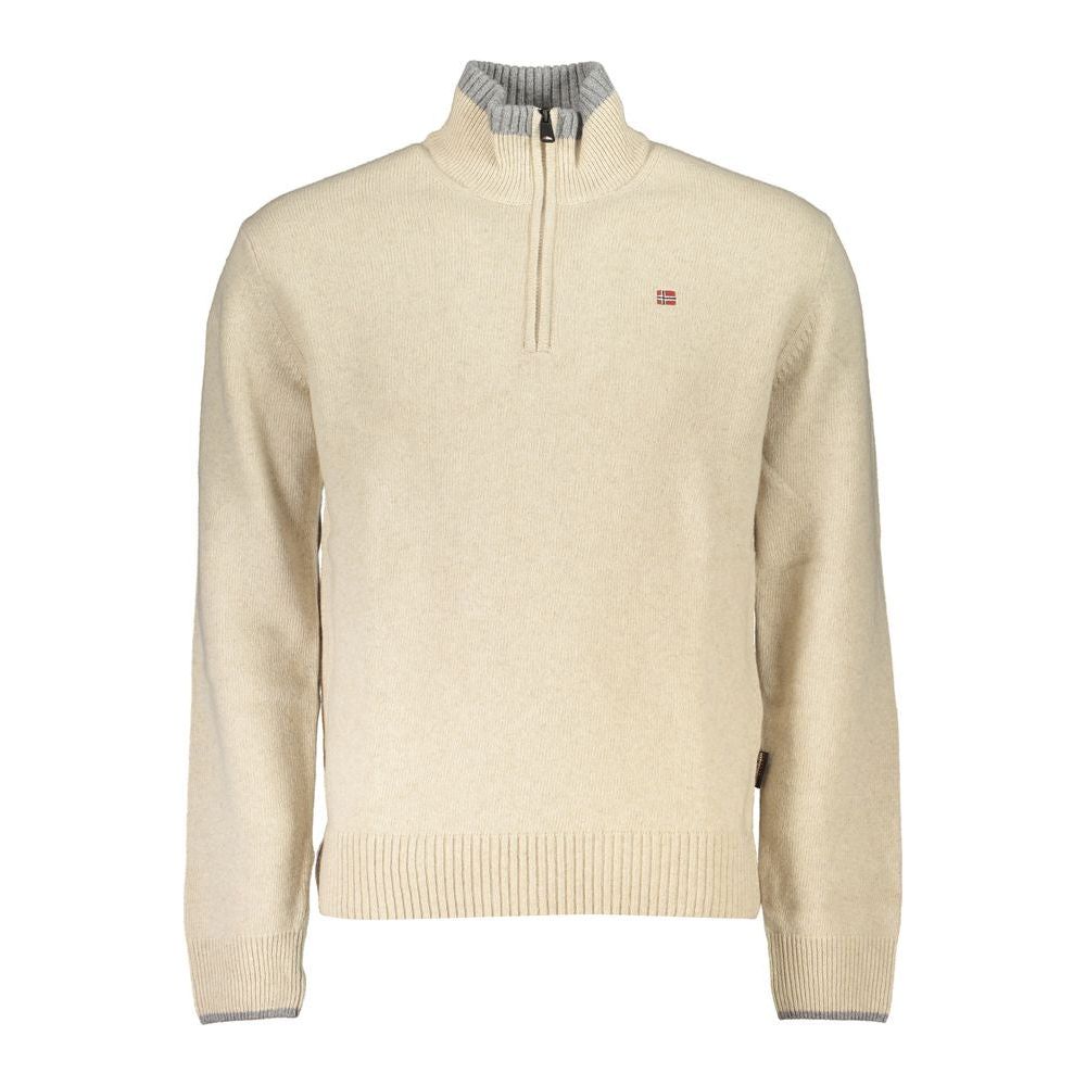 Napapijri Chic Beige Half-Zip Sweater with Contrast Embroidery Napapijri