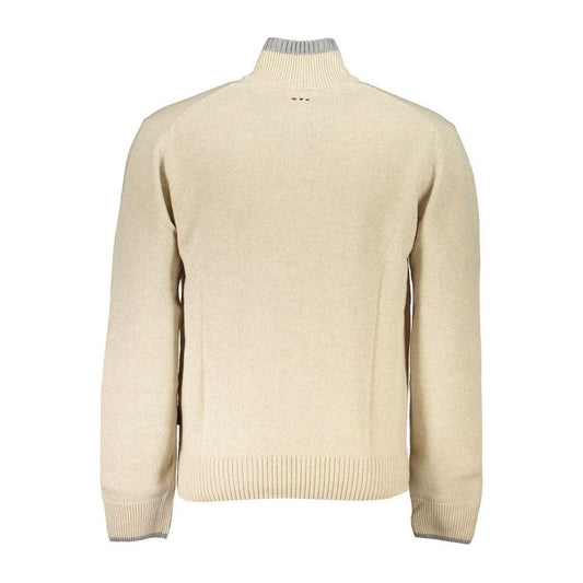 Napapijri Chic Beige Half-Zip Sweater with Contrast Embroidery Napapijri