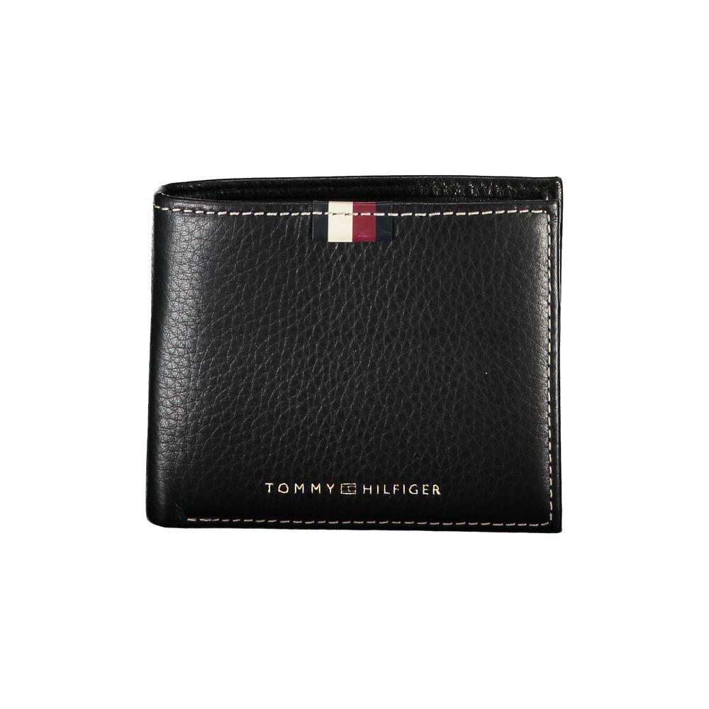 Tommy Hilfiger Elegant Black Leather Wallet with Contrast Stitching Tommy Hilfiger