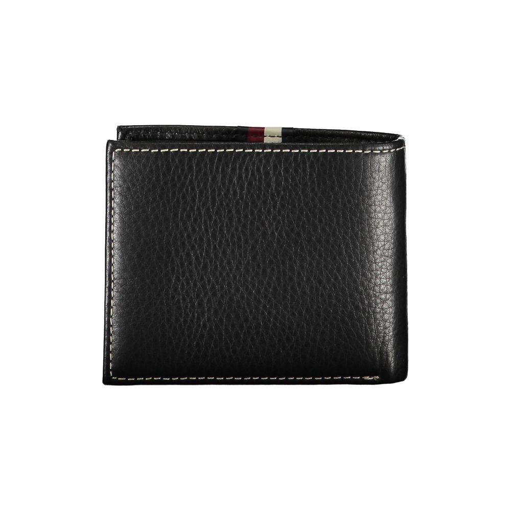 Tommy Hilfiger Elegant Black Leather Wallet with Contrast Stitching Tommy Hilfiger