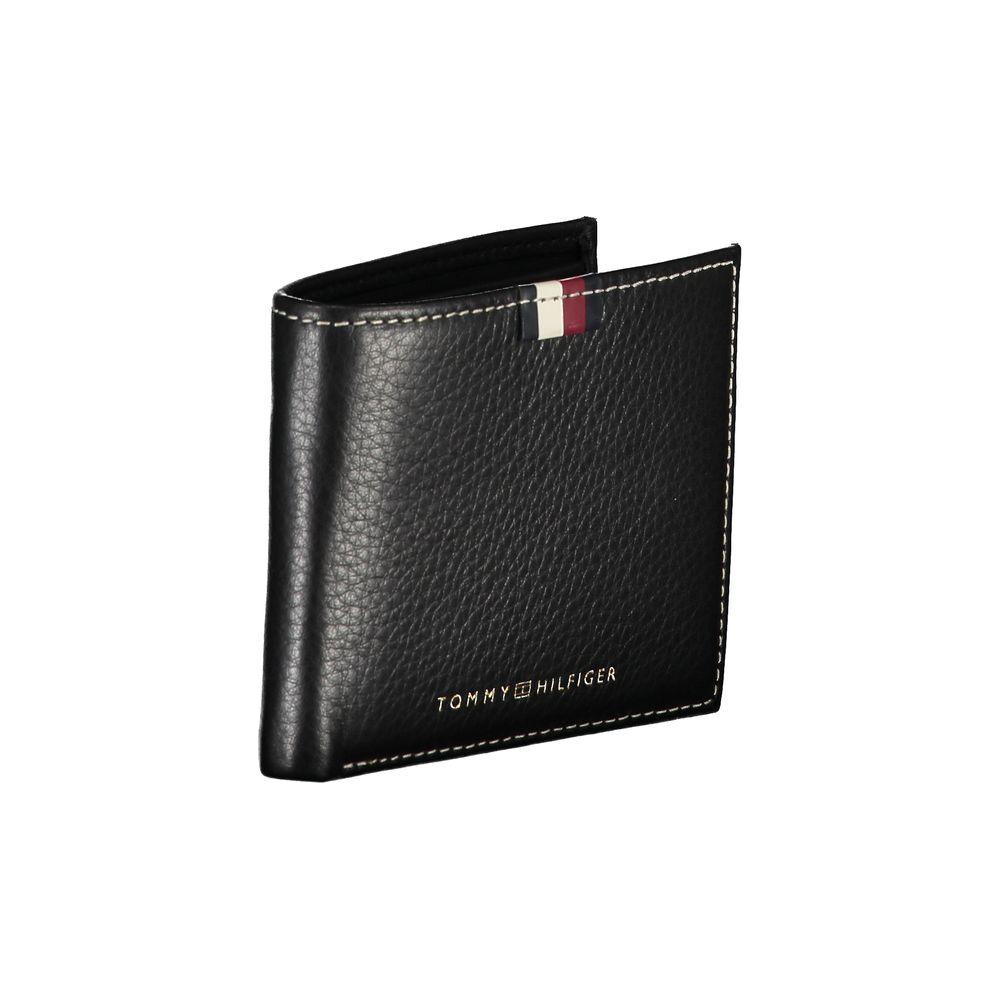 Tommy Hilfiger Elegant Black Leather Wallet with Contrast Stitching Tommy Hilfiger