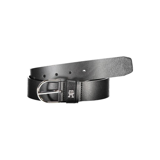 Tommy Hilfiger Elegant Black Leather Belt with Metal Buckle Tommy Hilfiger