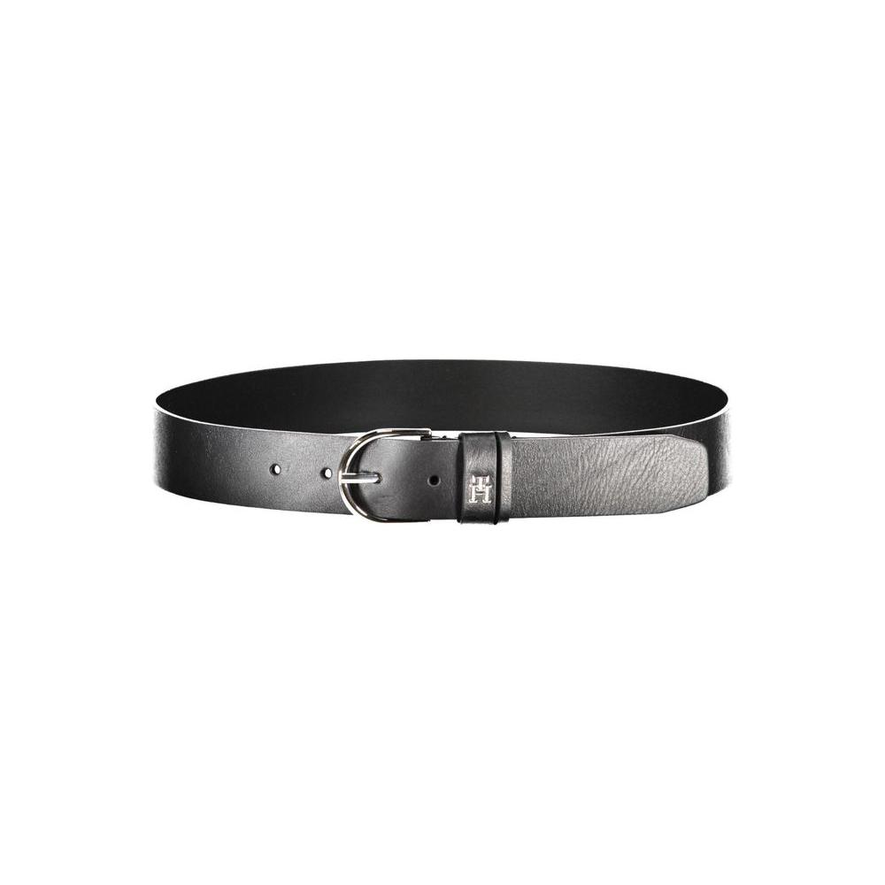 Tommy Hilfiger Elegant Black Leather Belt with Metal Buckle Tommy Hilfiger