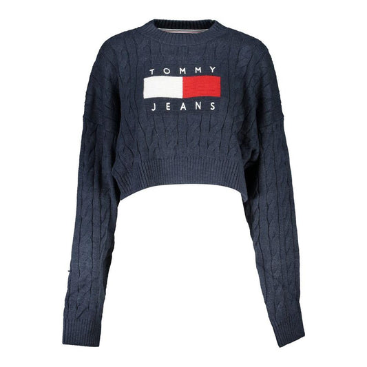 Tommy Hilfiger Chic Blue Crew Neck Sweater with Contrast Details Tommy Hilfiger