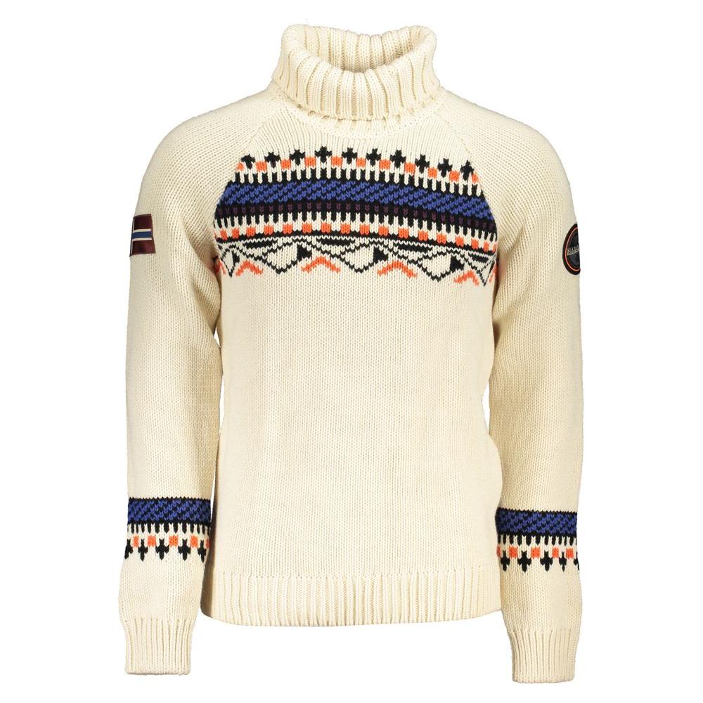 Napapijri Beige High Neck Sweater with Contrast Details Napapijri