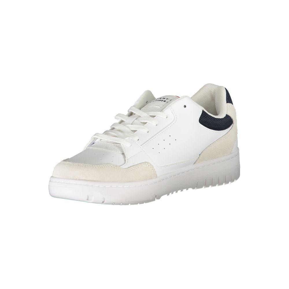 Tommy Hilfiger Elegant White Lace-Up Sneakers with Contrast Detail Tommy Hilfiger