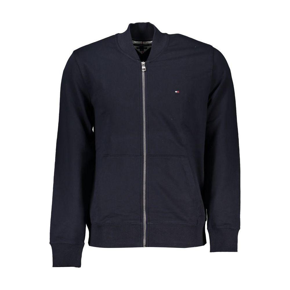 Tommy Hilfiger Sleek Blue Zip Sweatshirt with Embroidery Detail Tommy Hilfiger