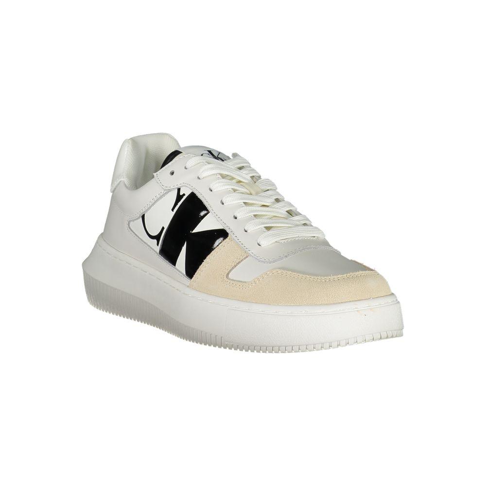 Calvin Klein Elegant White Lace-Up Sneakers with Contrast Detail Calvin Klein