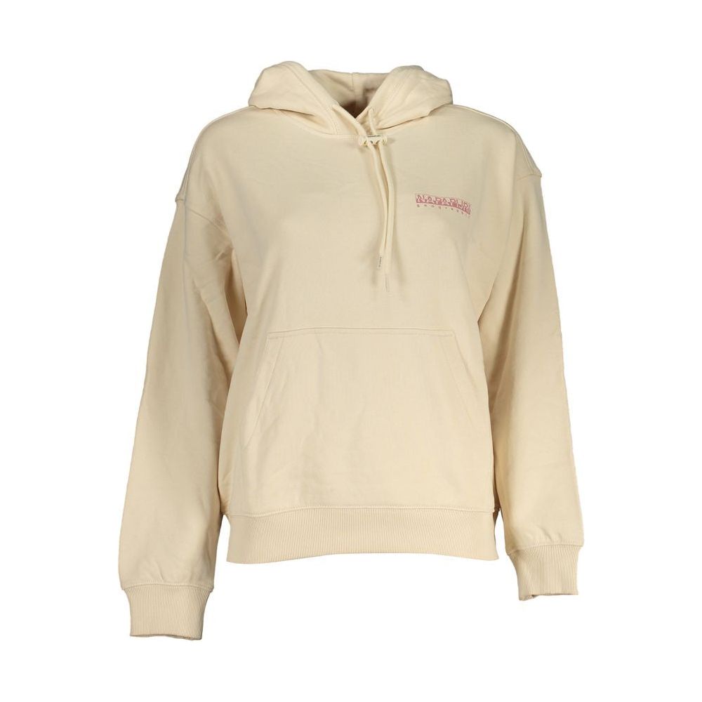 Napapijri Beige Cotton Hooded Sweatshirt with Contrast Details Napapijri