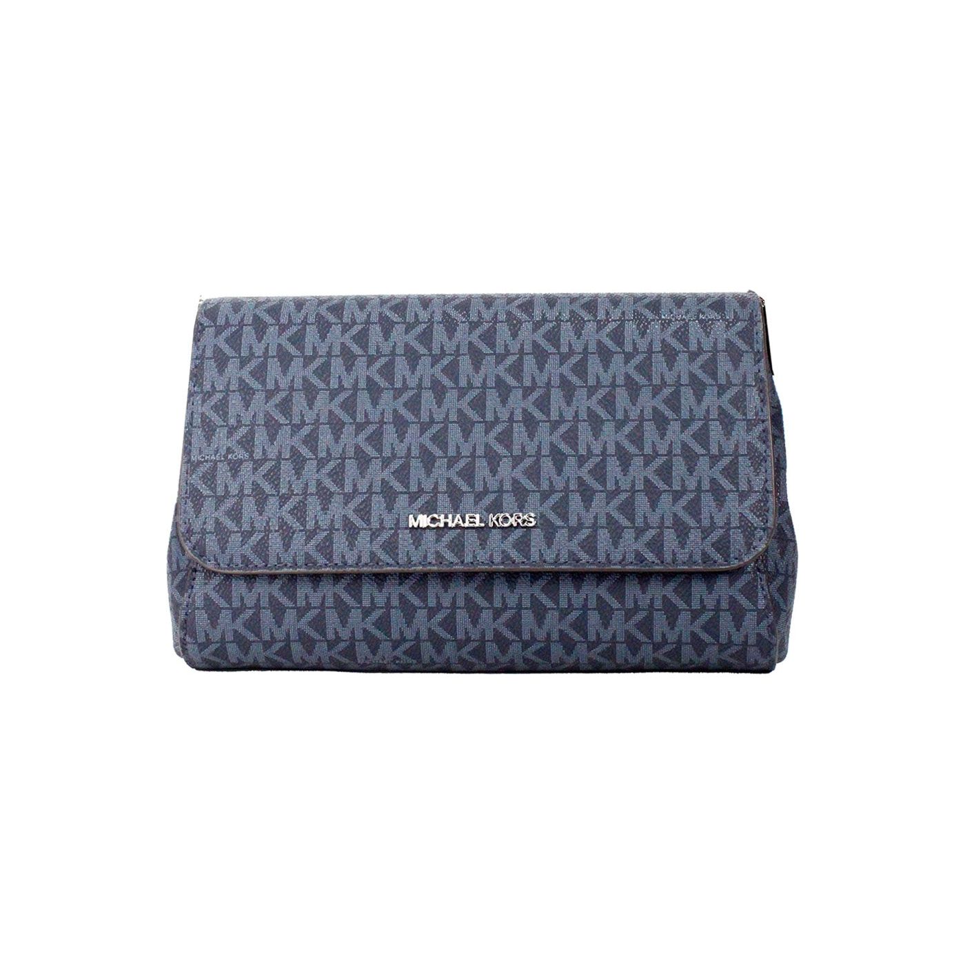 Michael Kors Jet Set Medium Navy Blue PVC Convertible Pouchette Crossbody Bag Michael Kors