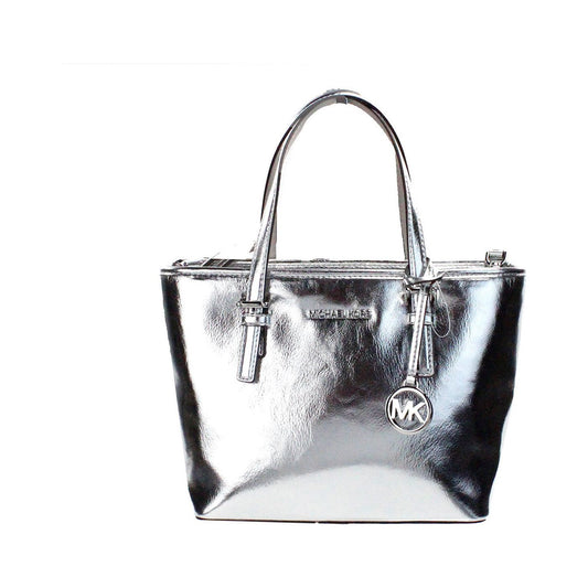 Michael Kors Jet Set Silver Metallic XS Carryall Top Zip Tote Bag Purse Michael Kors