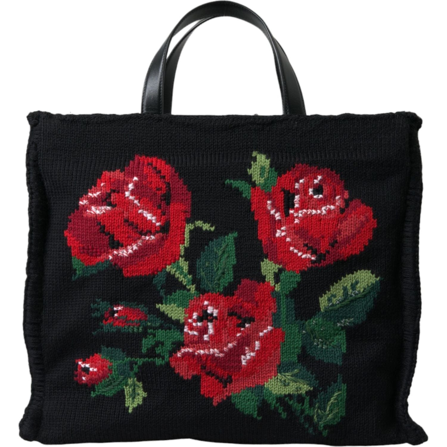 Dolce & Gabbana Chic Embroidered Floral Black Tote