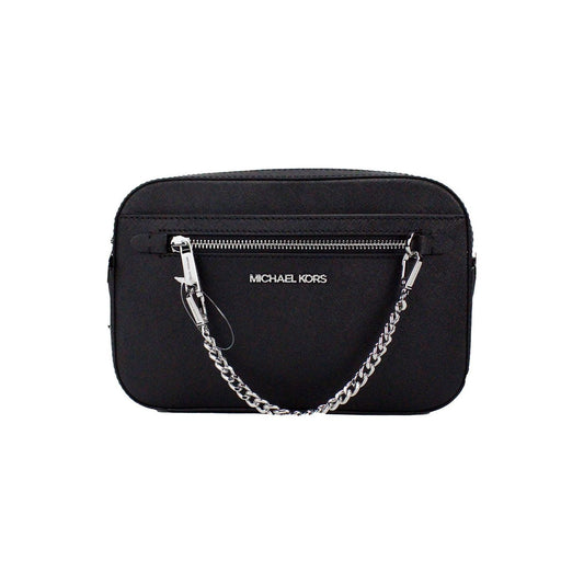 Michael Kors Jet Set East West Large Black Leather Zip Chain Crossbody Bag Michael Kors