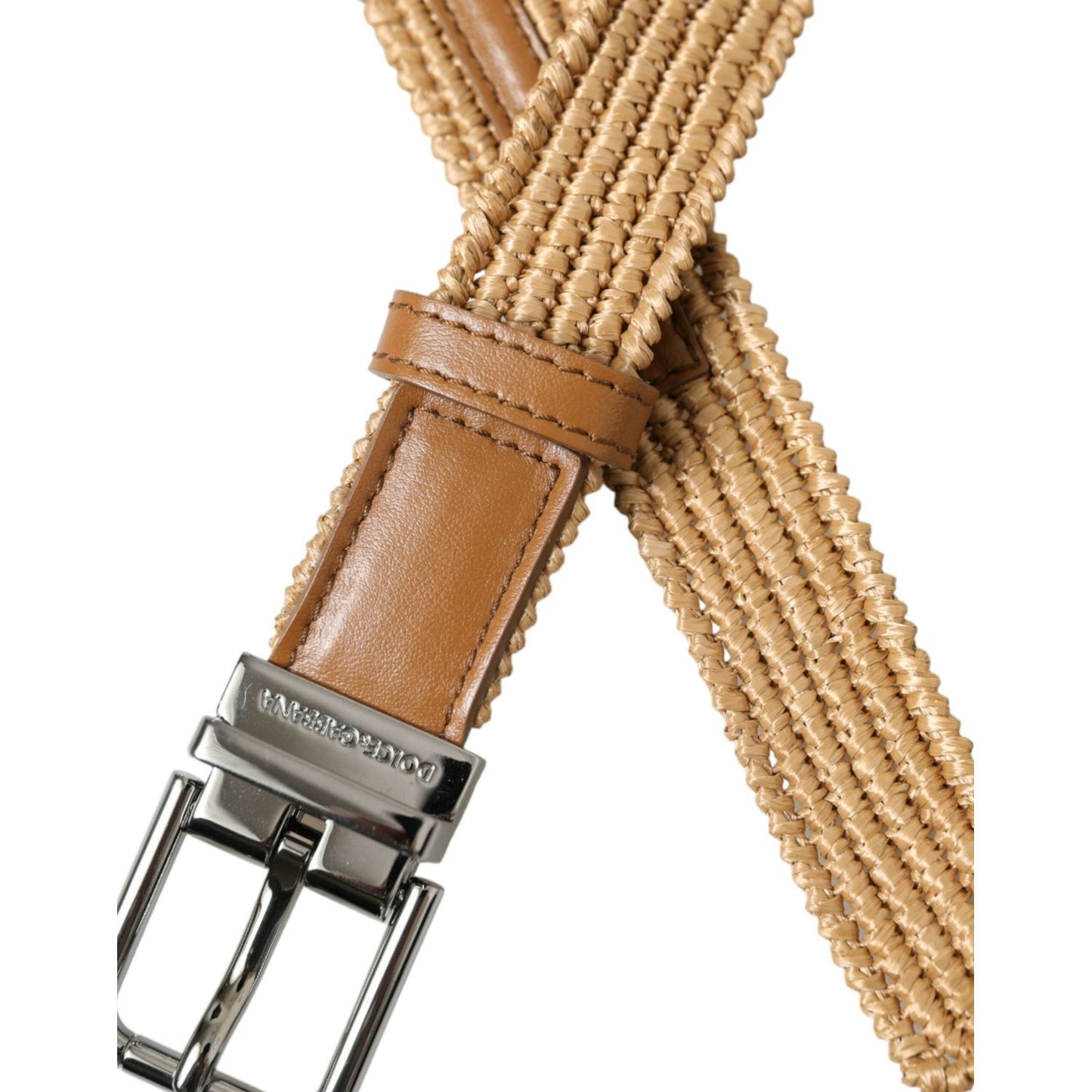 Dolce & Gabbana Elegant Beige Woven Leather Belt Dolce & Gabbana