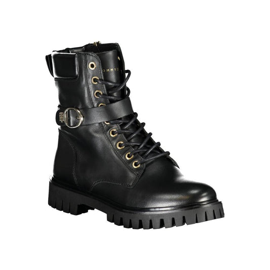 Tommy Hilfiger Chic Black Lace-Up Boots with Zip and Contrast Details Tommy Hilfiger