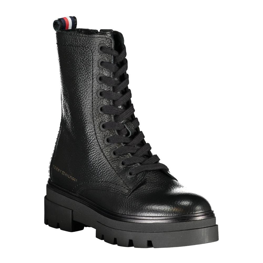 Tommy Hilfiger Elegant Black Laced Boots with Side Zip Tommy Hilfiger