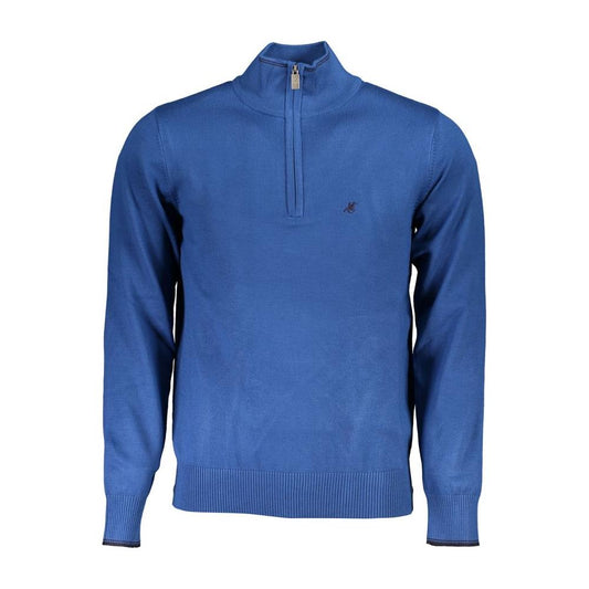 U.S. Grand Polo Elegant Half-Zip Blue Sweater with Embroidery Detail U.S. Grand Polo