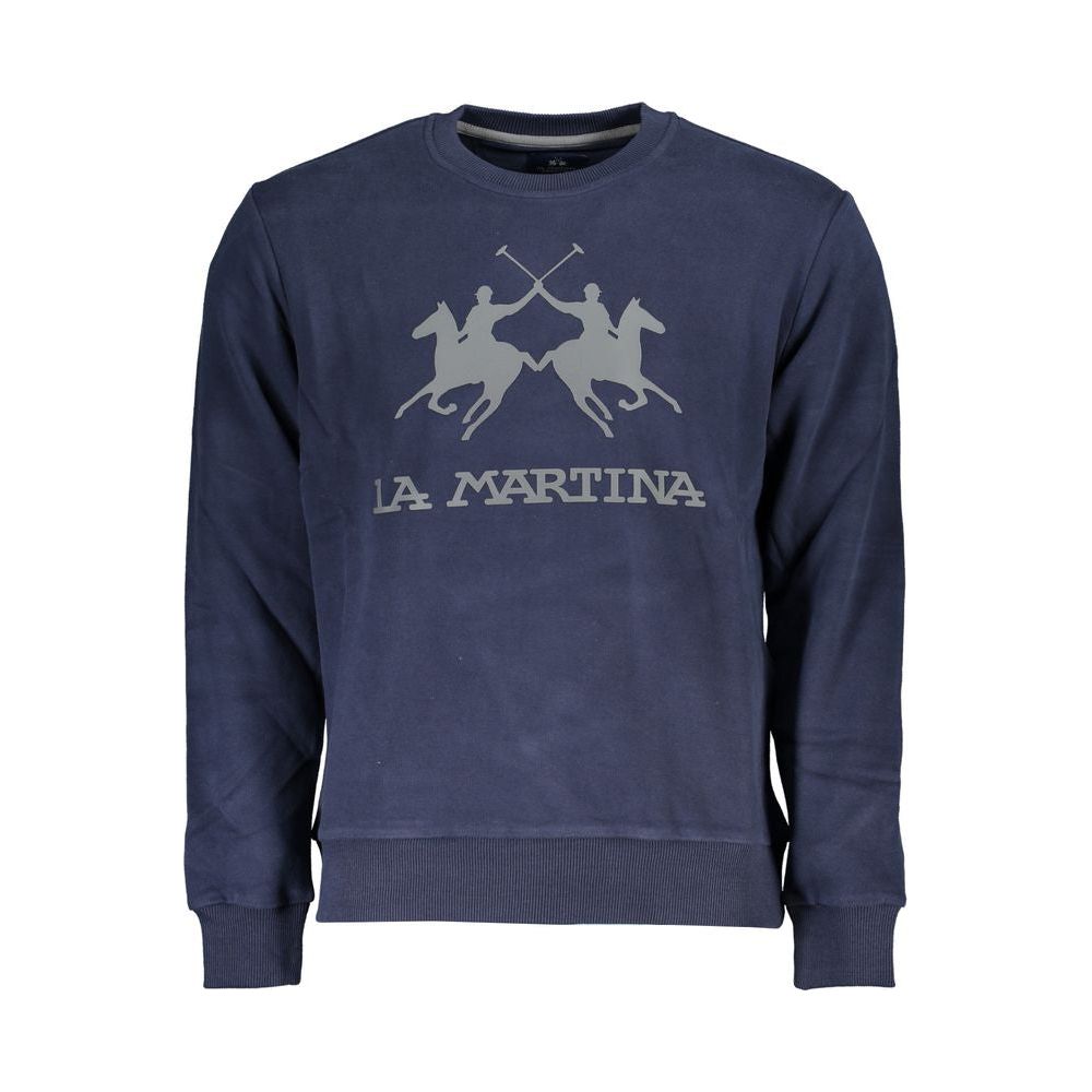 La Martina Elegant Blue Crew Neck Cotton Sweatshirt La Martina