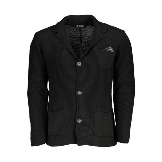 U.S. Grand Polo Elegant Black Cardigan with Subtle Logo Detail U.S. Grand Polo