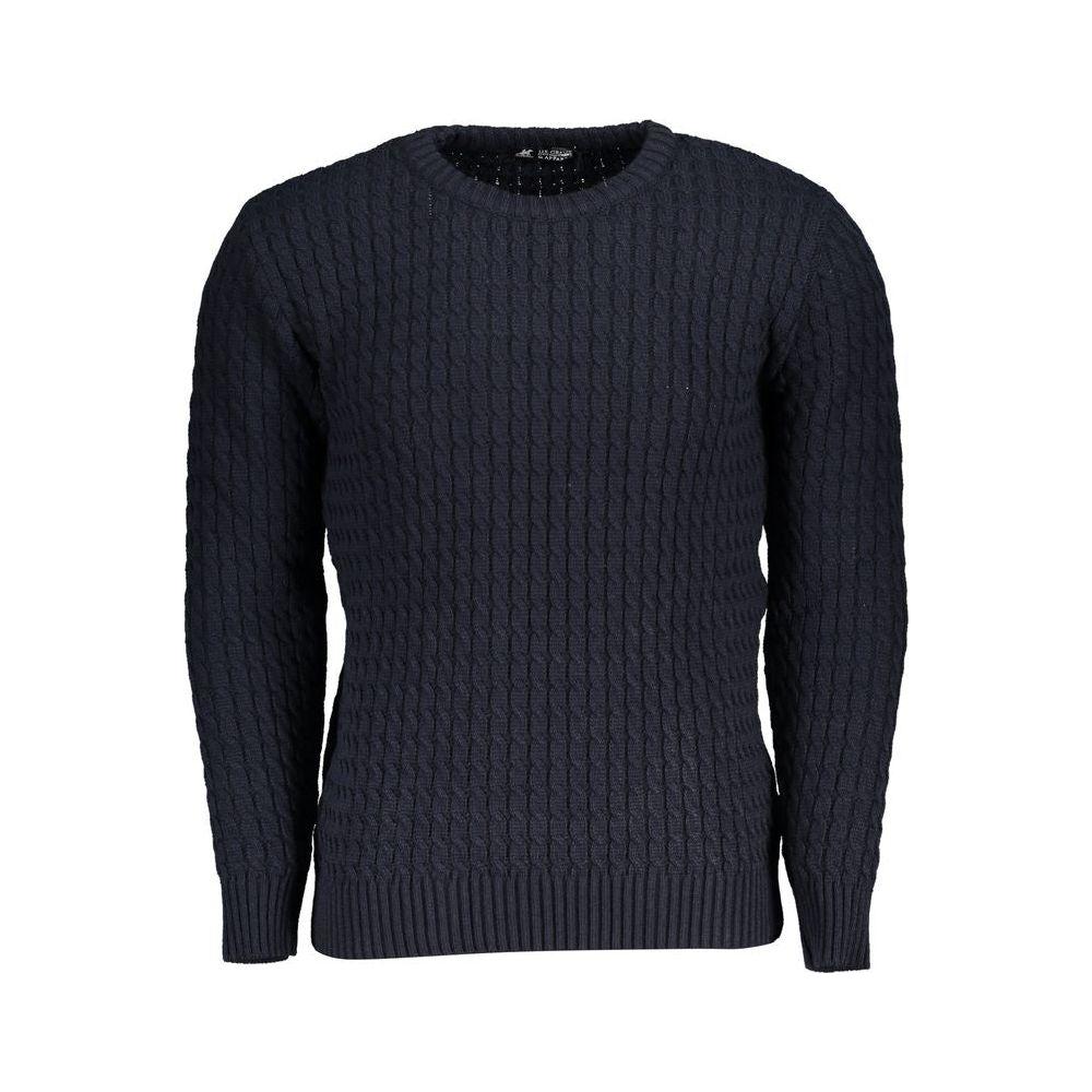 U.S. Grand Polo Elegant Crew Neck Twisted Blue Sweater