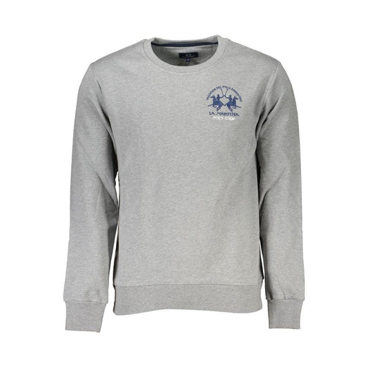 La Martina Chic Gray Crew Neck Cotton Sweatshirt La Martina